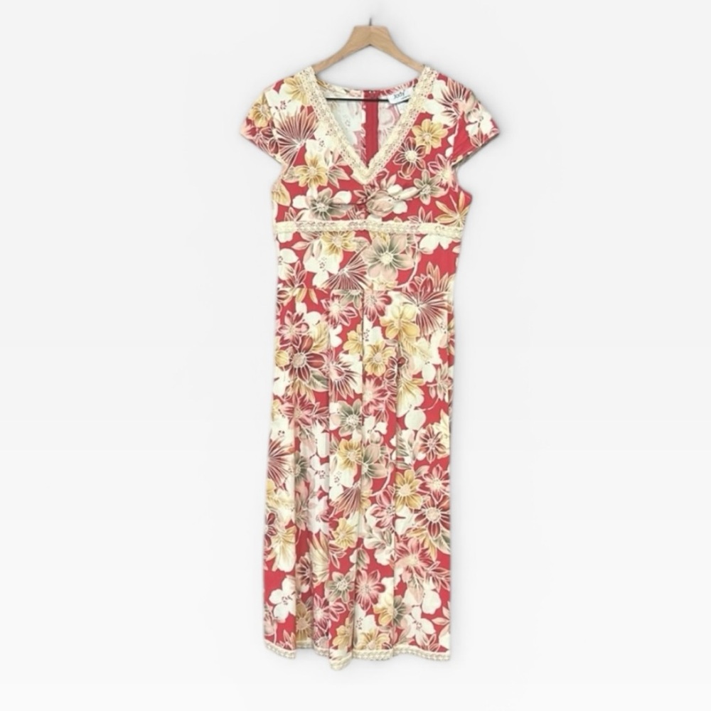 Vintage Jody of California Floral & Lace Box Pleat Cottagecore Dress
